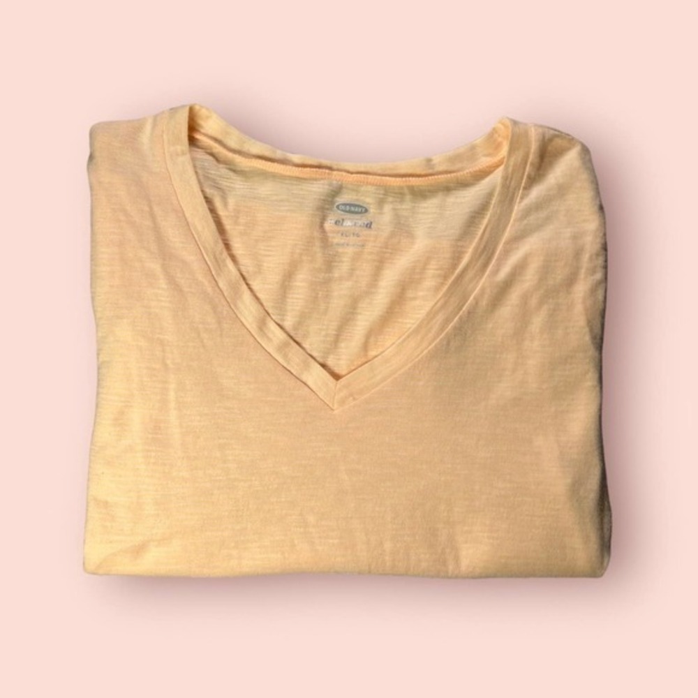 Old Navy Relaxed Fit Orange Striped Vneck Tshirt Size XL - "Nancy"